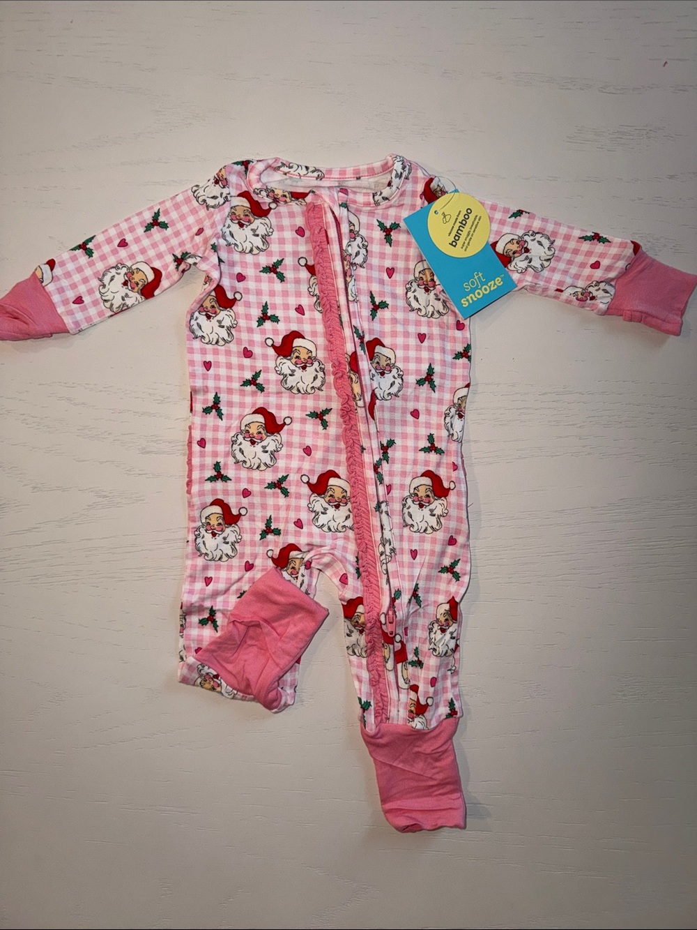 Rufflebutts Pink Santa Gingham Footie Convertible Romper 0-3 3-6 months